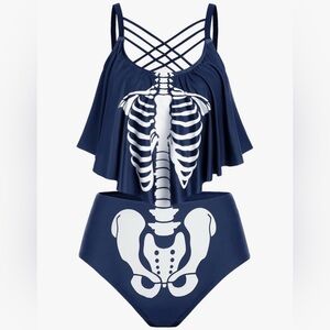 Kids Navy Skeleton Print One-Piece Swimsuit